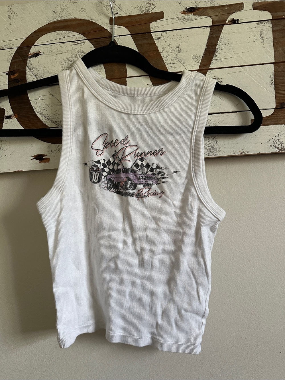 Hollister White Ribbed 'Speed Runner' Graphic Tank
